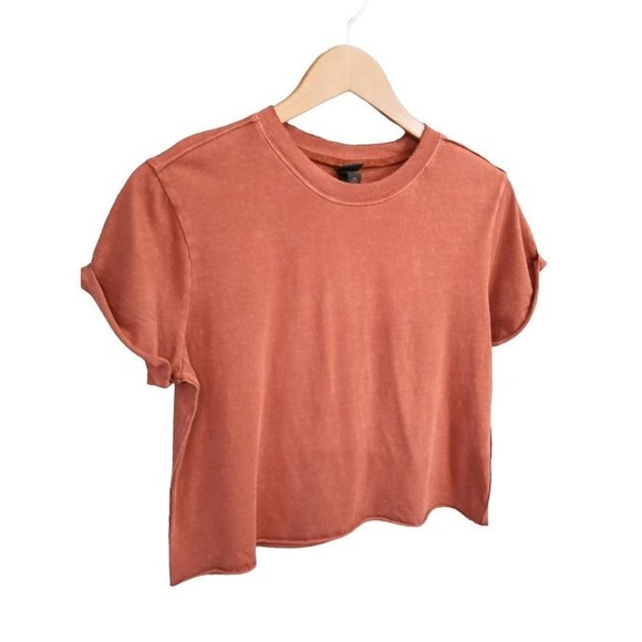 𝅺nwt Wild Fable Rust Roll Tab Sleeve Cropped T-shirt XS‎ - Picture 2 of 11